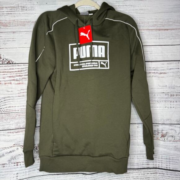 Puma Utility Hoodie Logo Olive Green Mens Sm NWT - Picture 1 of 3